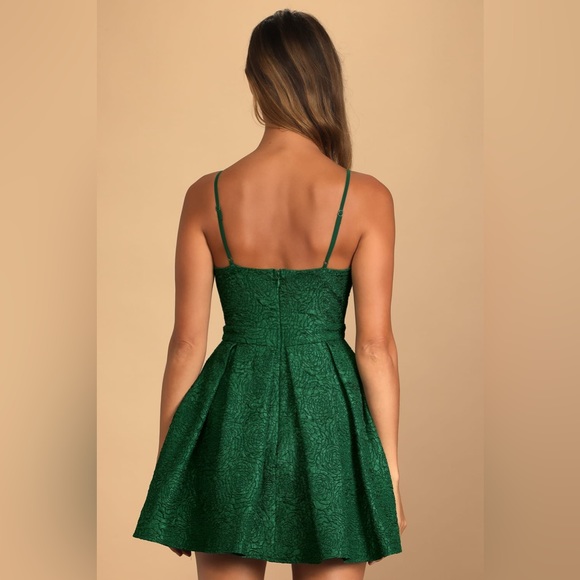 Lulus Loving is Easy Emerald Green Jacquard Pleated Skater Dress - Picture 5 of 9
